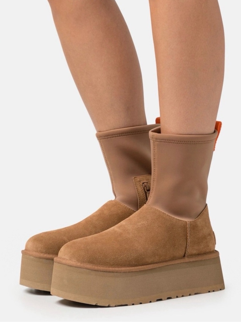UGG Womens CLASSIC DIPPER CHESTNUT Tan Suede Platform Mid-Calf Boots size 11 NEW
